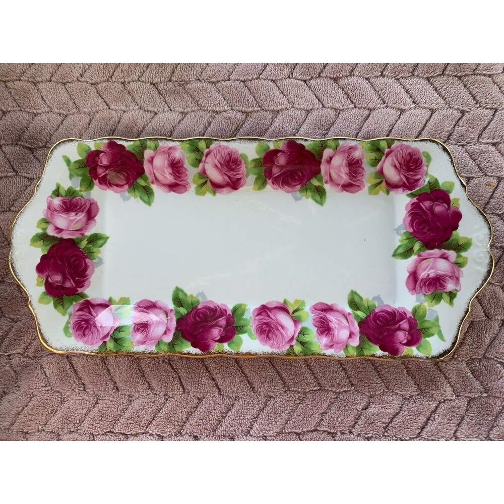 Royal Albert Old English Rose Bone China Rectangular Tray England 10x4